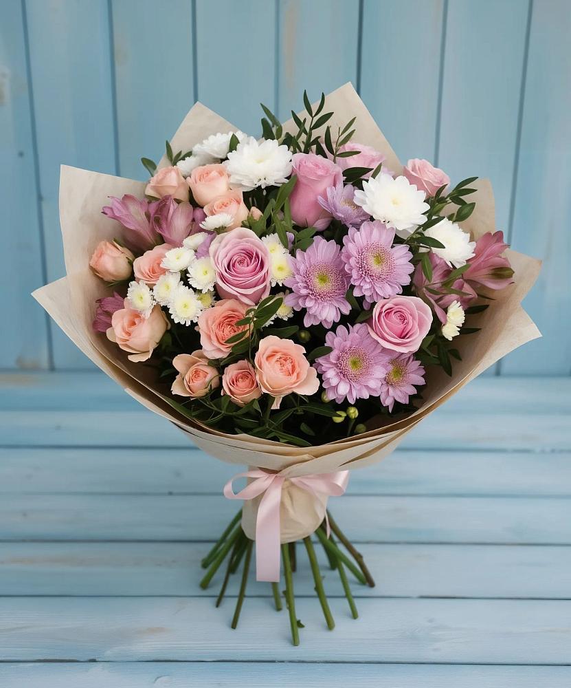 Букет цветов из: Хризантемы, Розы и Альстромерии в Балахне