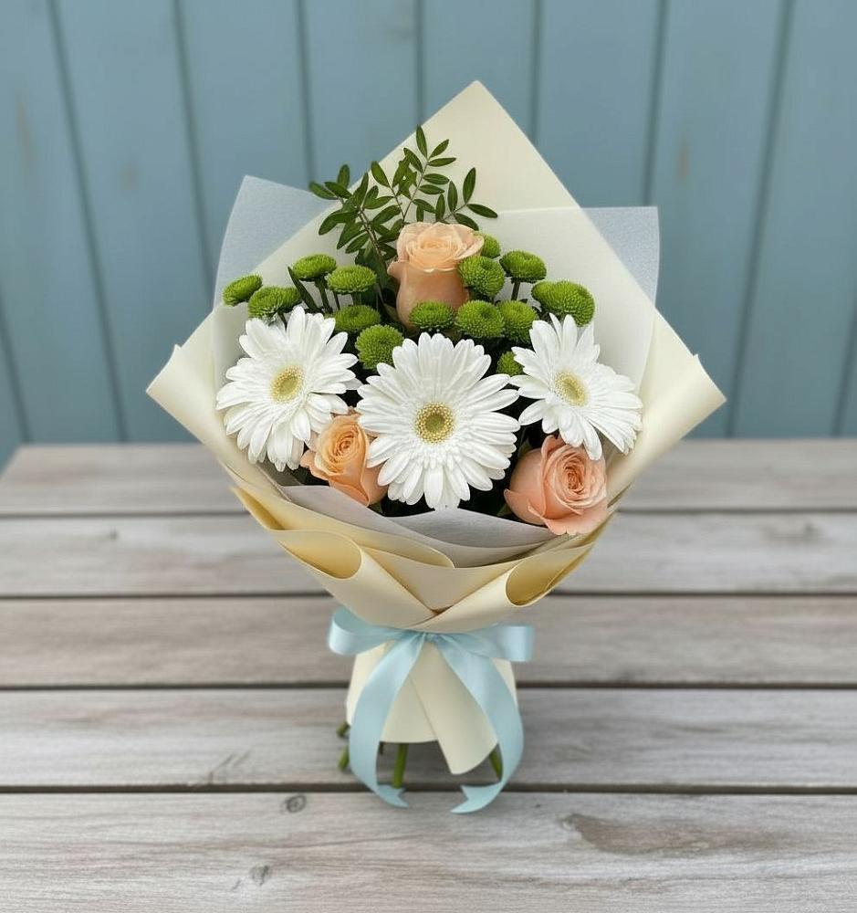 Букет цветов из: Герберы, Розы и Хризантемы в Балахне