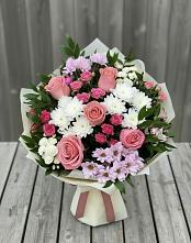 Букет цветов из:  Альстромерии, Гвоздики, Розы и Хризантемы в Балахне