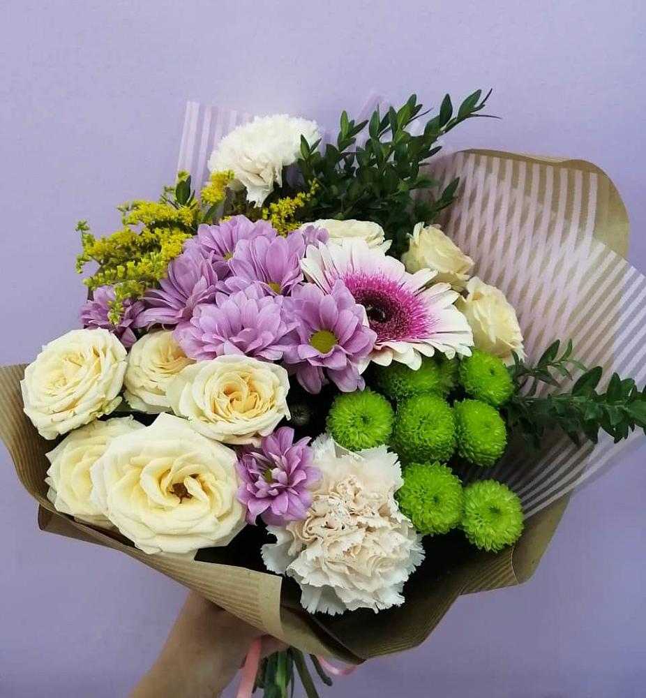 Букет цветов из: Хризантемы, Розы, Гвоздики и Герберы в Балахне