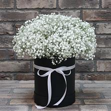 Цветочная композиция из Гипсофила в шляпной коробке в Балахне